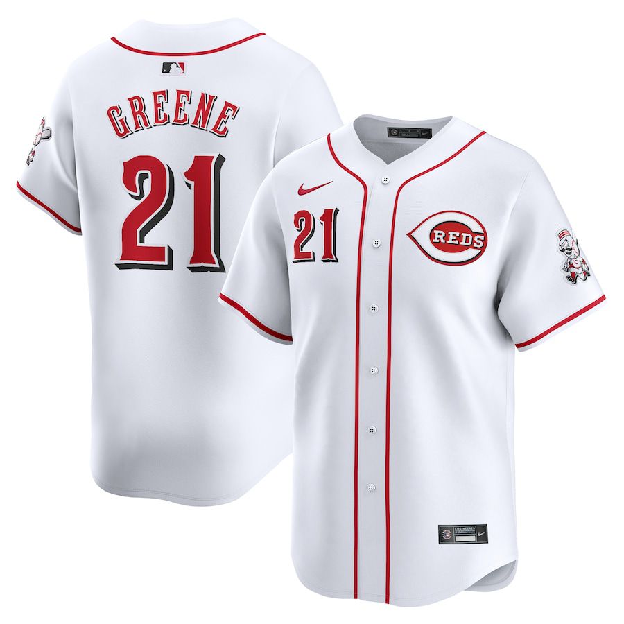 Men Cincinnati Reds #21 Hunter Greene Nike White Home Limited Player MLB Jersey-0